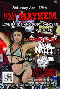 a flyer for mayhem with a woman in a bikini